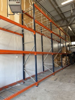 Used teardrop pallet racking with wire decking, practically new heavy-duty warehouse storage system