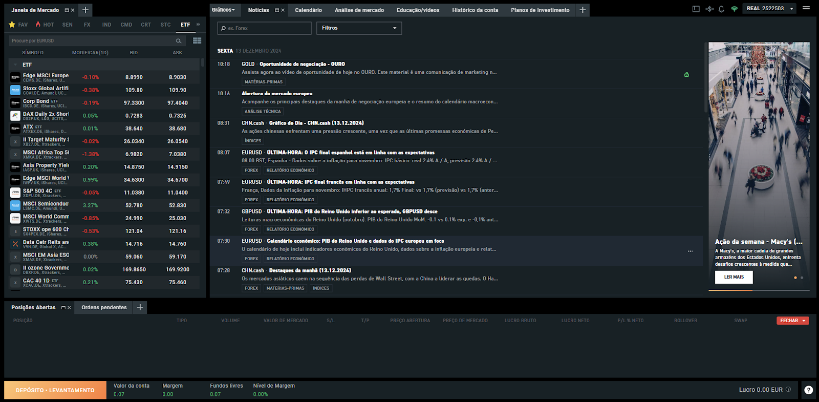XTB xStation 5 main dashboard