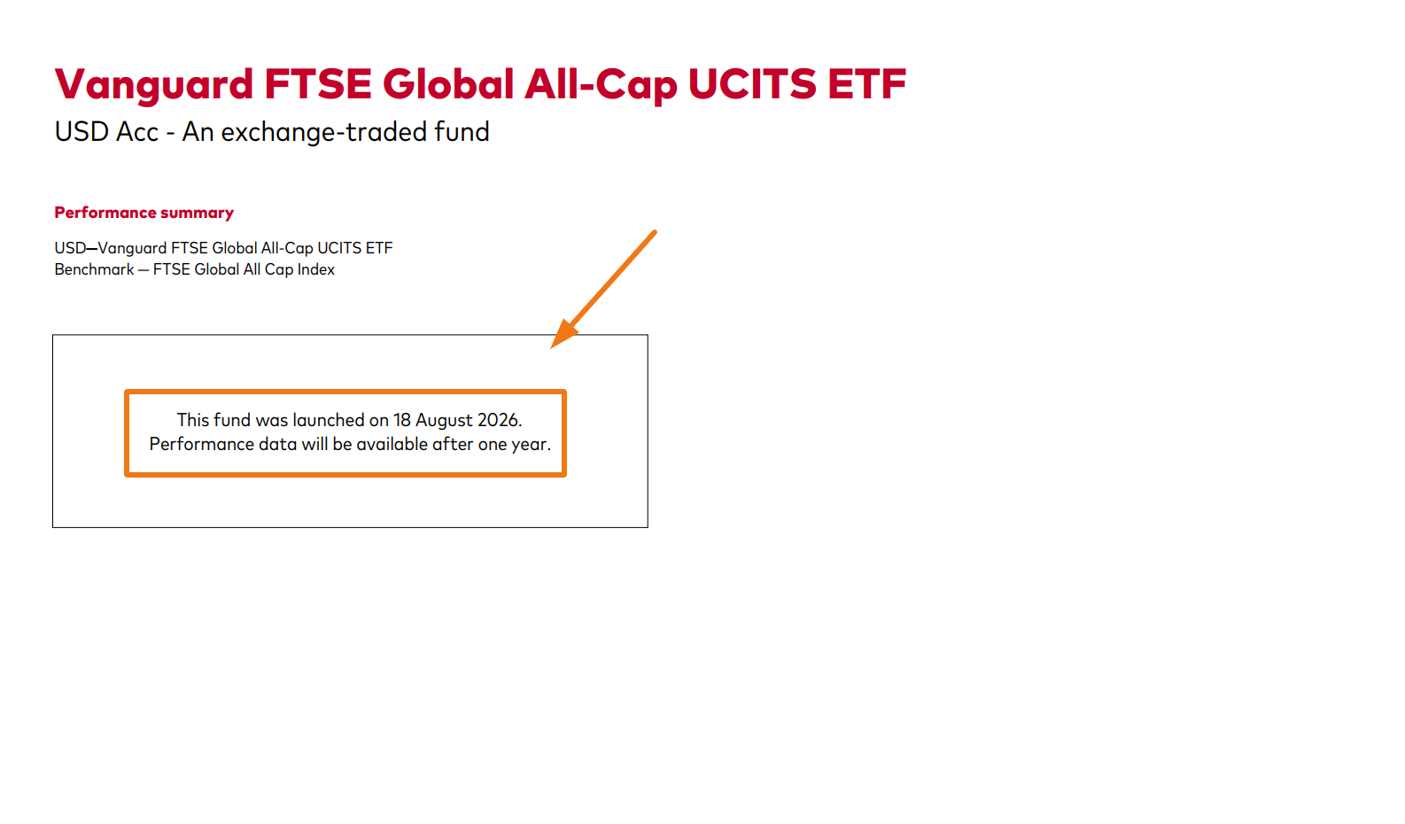 VGLA factsheet with no performance data yet as the fund was just launched