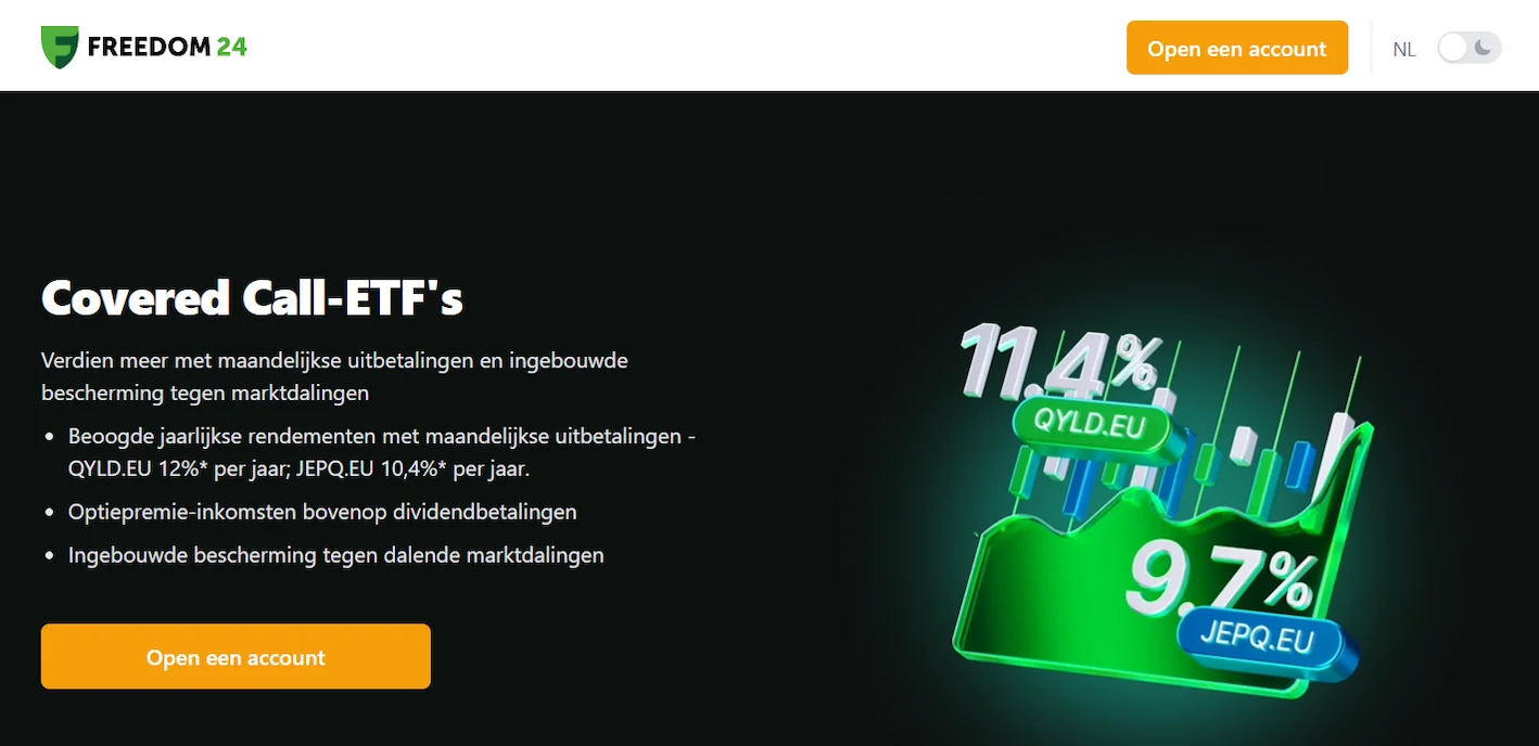 Pagina over covered call ETF's van Freedom24