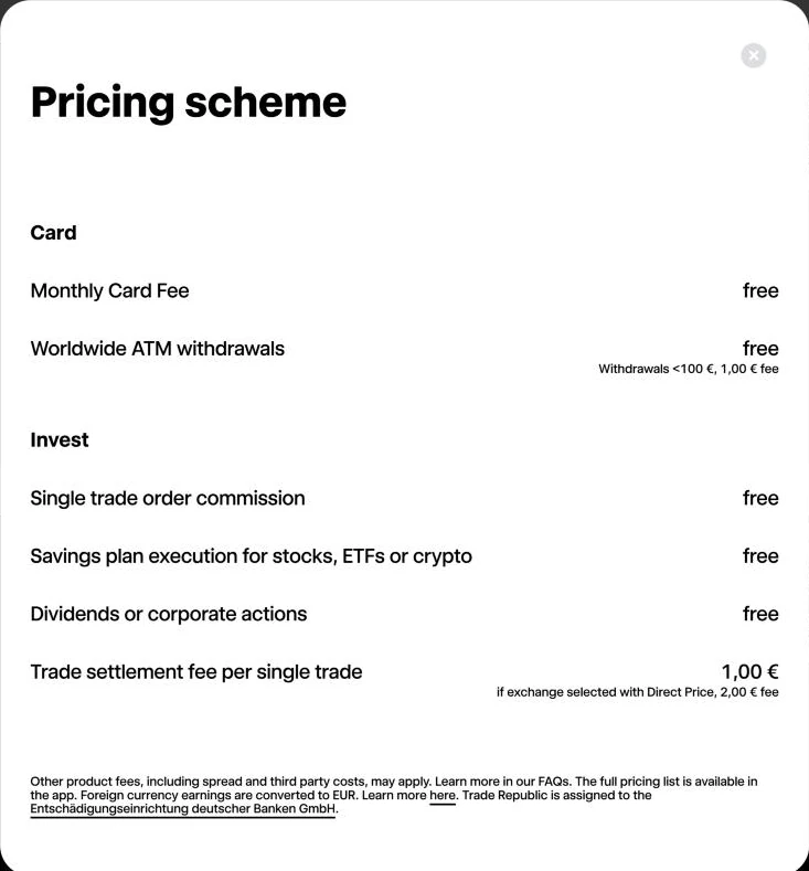 Trade Republic pricing scheme