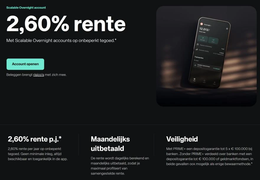 Scalable Overnight account met 2,60% rente