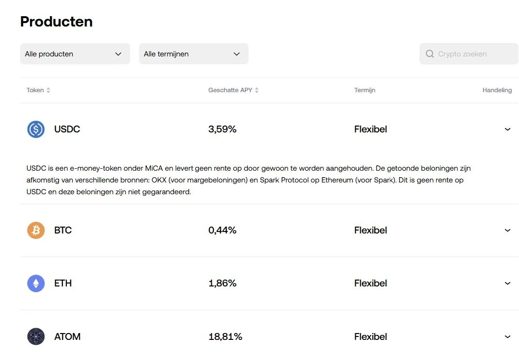 Earn-producten van OKX met geschatte APY