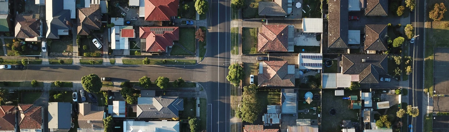 Aerial view of an American neighborhood.