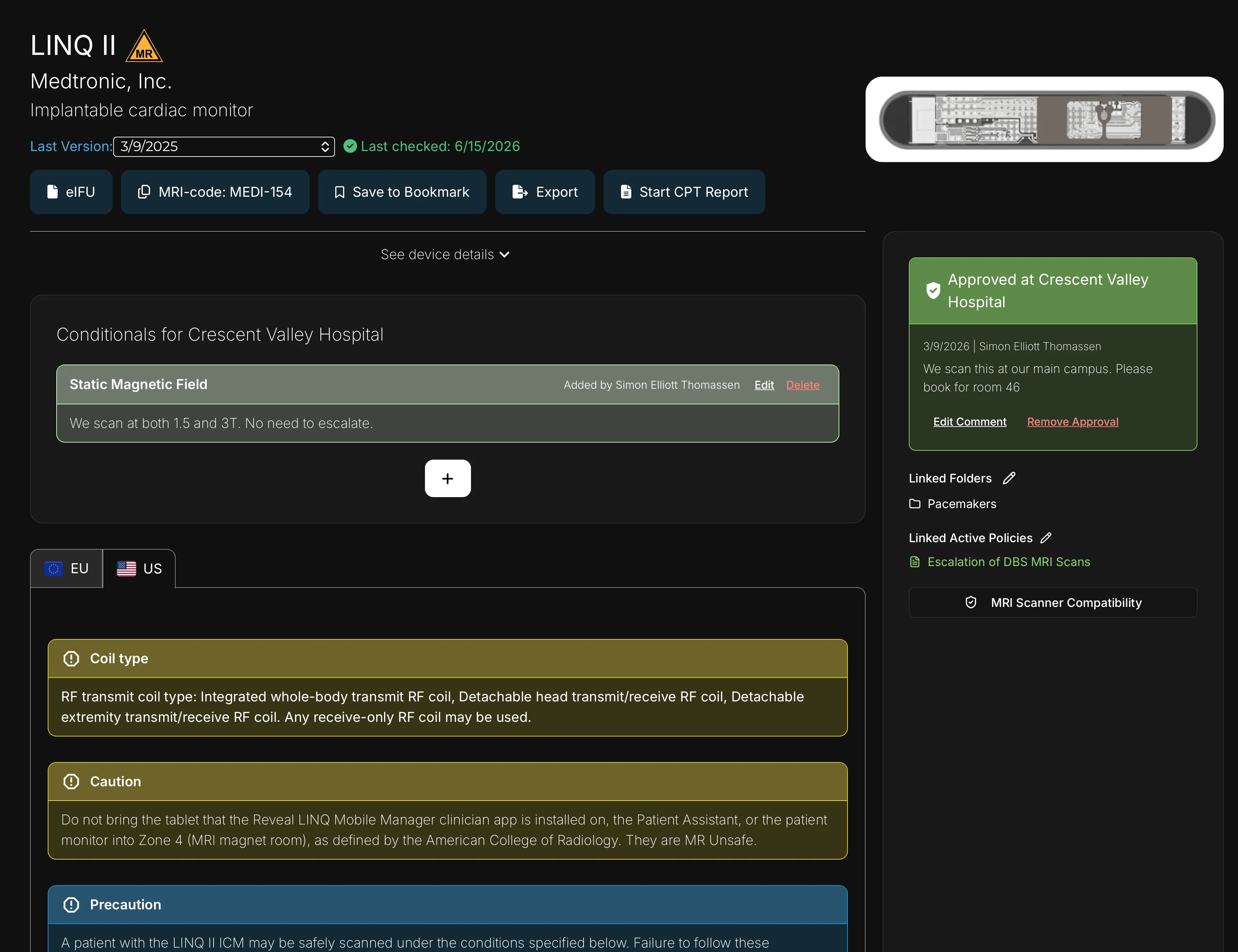 A device safety record in the NordInsight platform