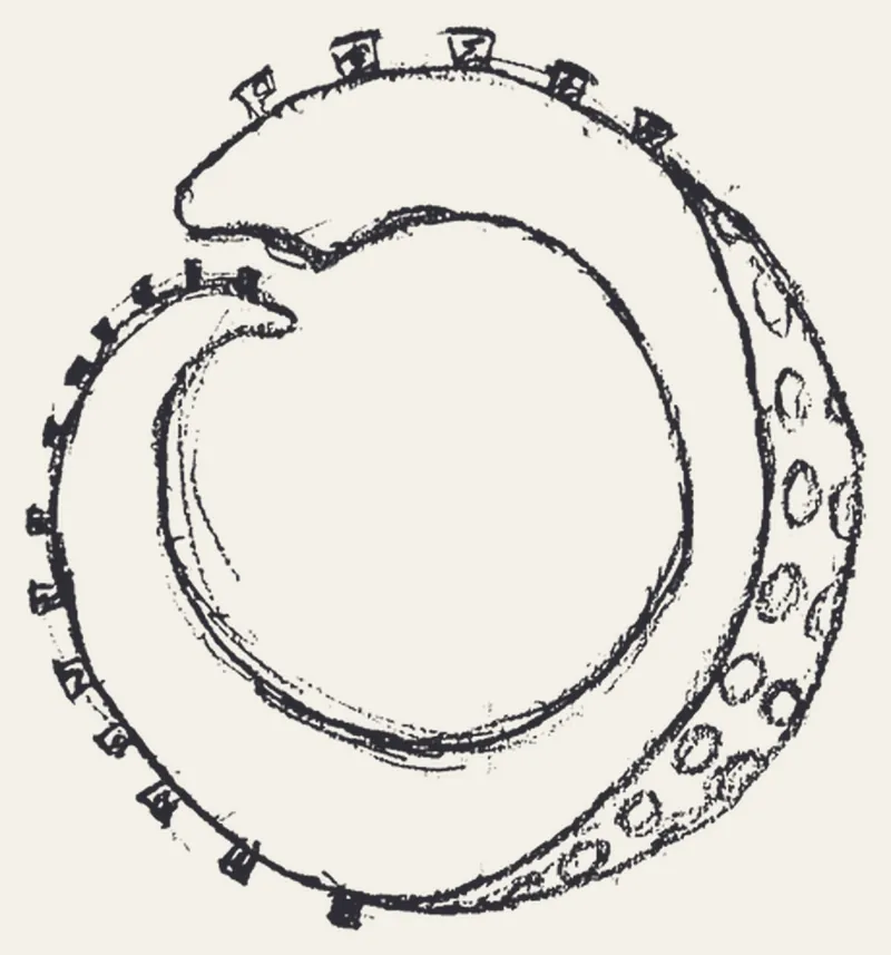 Hand-drawn pencil sketch of the first Octofi logo, a curling tentacle