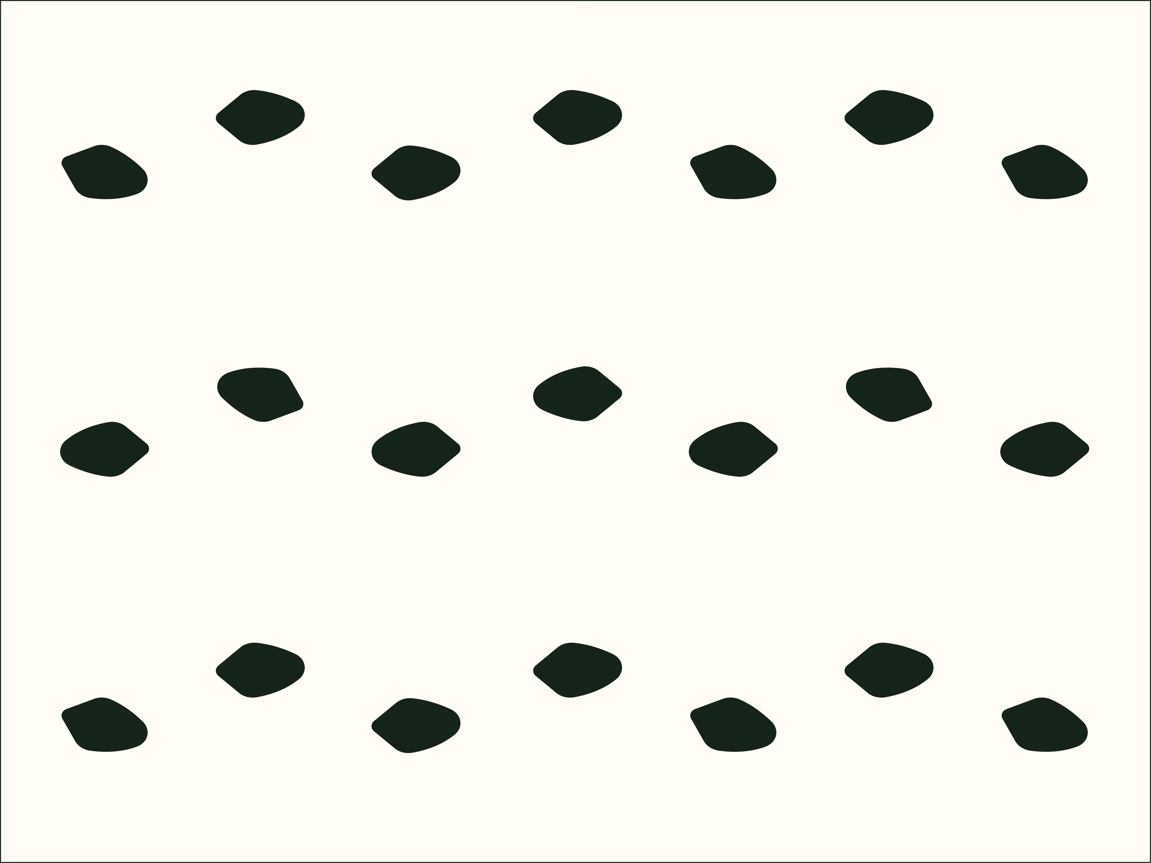 Pattern of three horizontal rows of irregular black footprint shapes on a white background.