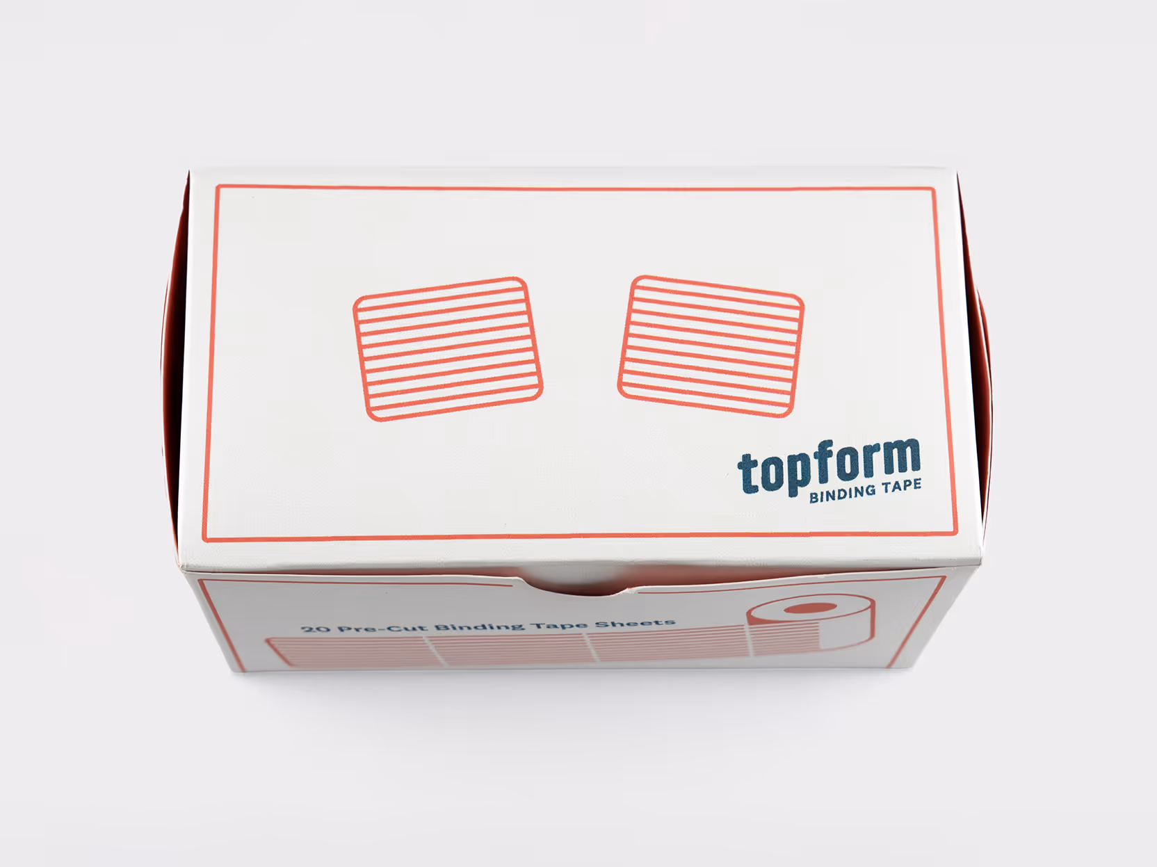Box of Topform binding tape with illustrations of tape sheets on top.