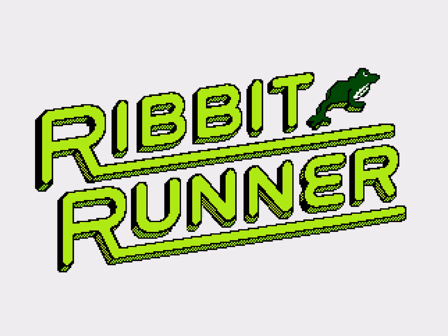 Pixel art style text reading 'RIBBIT RUNNER' with a small green frog jumping above the letters.