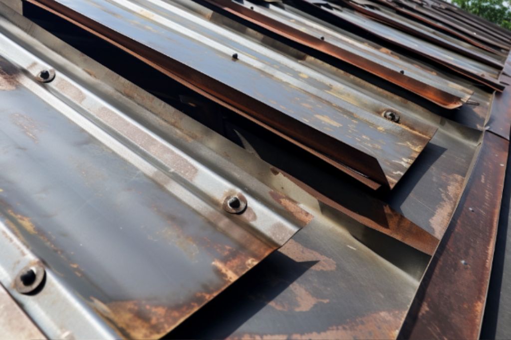 Exposed fasteners on a metal roof panel