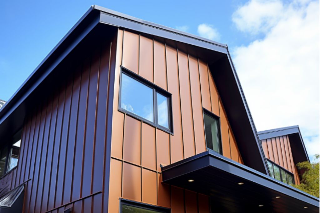 A house with metal panels that have standing seams