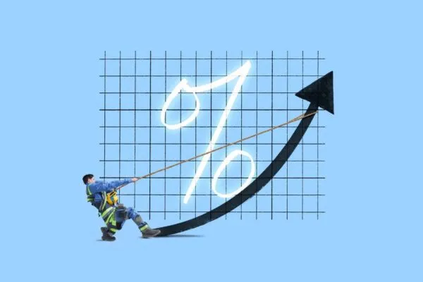 Contractor pulling up an arrow representing growth
