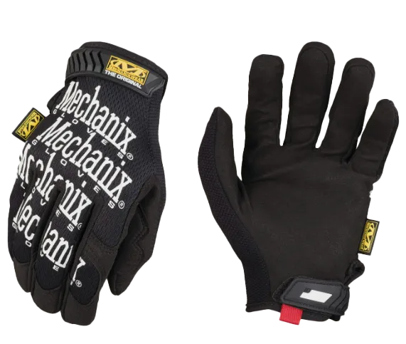 black roofing gloves with white lettering