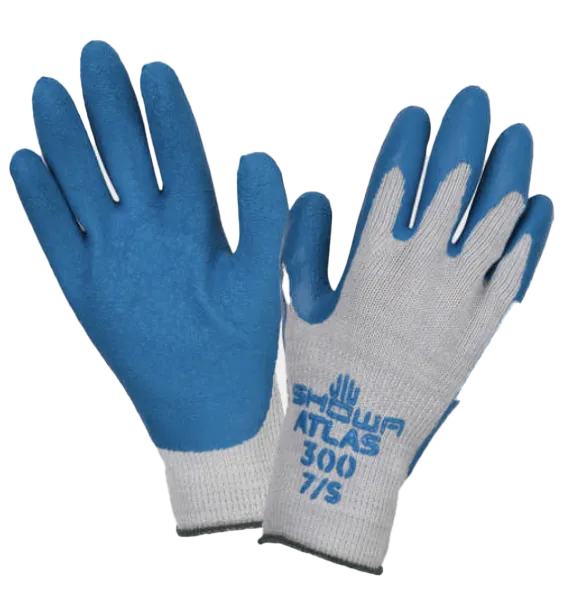 Blue and gray rubber gloves with fabric