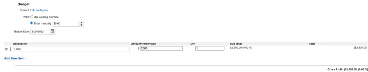 Adding a line item to a budget