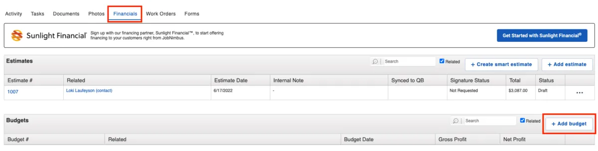 making a budget step 1 with highlighted financials tab