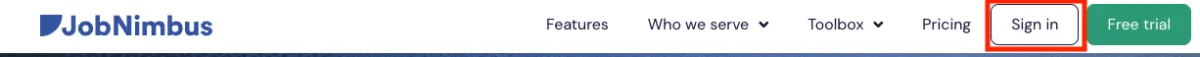The JobNimbus Login button