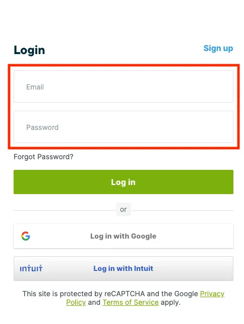 Jobber login screen with highlighted email and password section