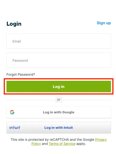 Jobber login screen with highlighted log in button