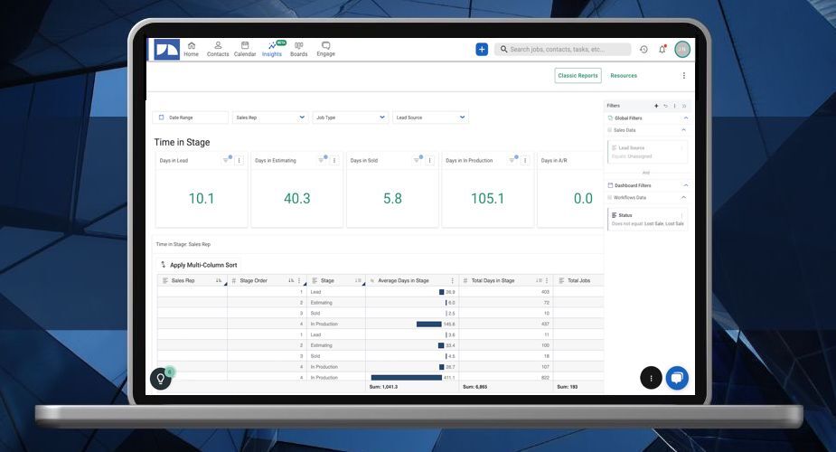 Laptop screen view of the Insights Workflow Dashboard