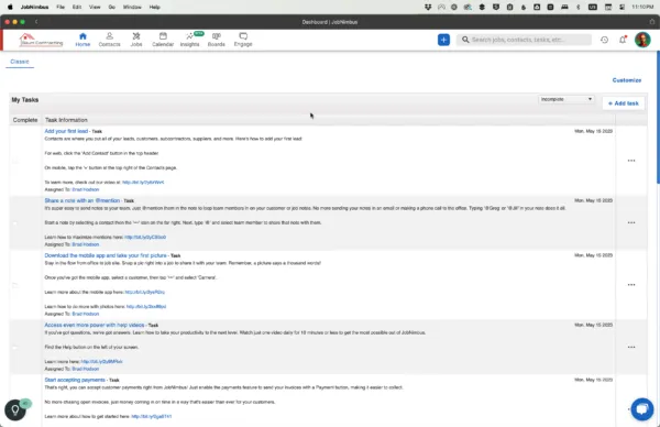 What JobNimbus looks like using the web app