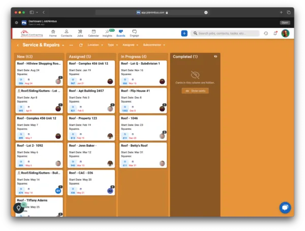 Boards view on the JobNimbus web app on Mac