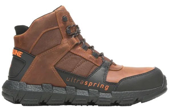 brown black and orange roofing work boot