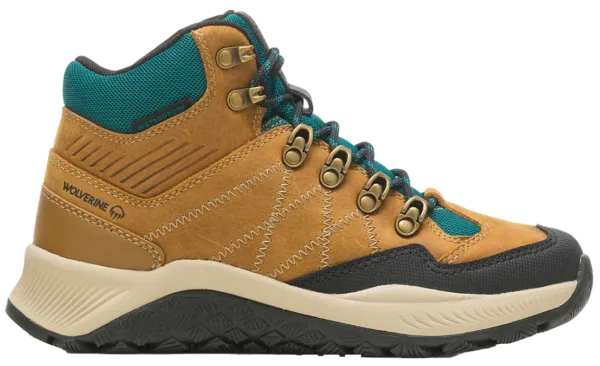 Tan and teal hiking shoes that women can use while roofing