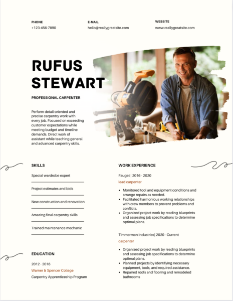 A Canva resume template for tradesworkers