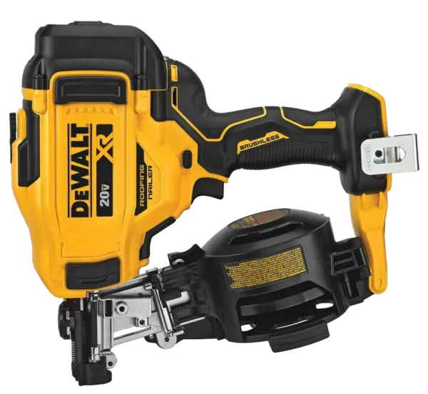 a yellow and black dewalt roof nail gun