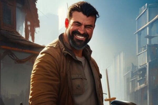 A roofer smiling at a joke