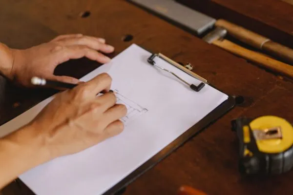 Roofing contractor writing down measurements on a clipboard