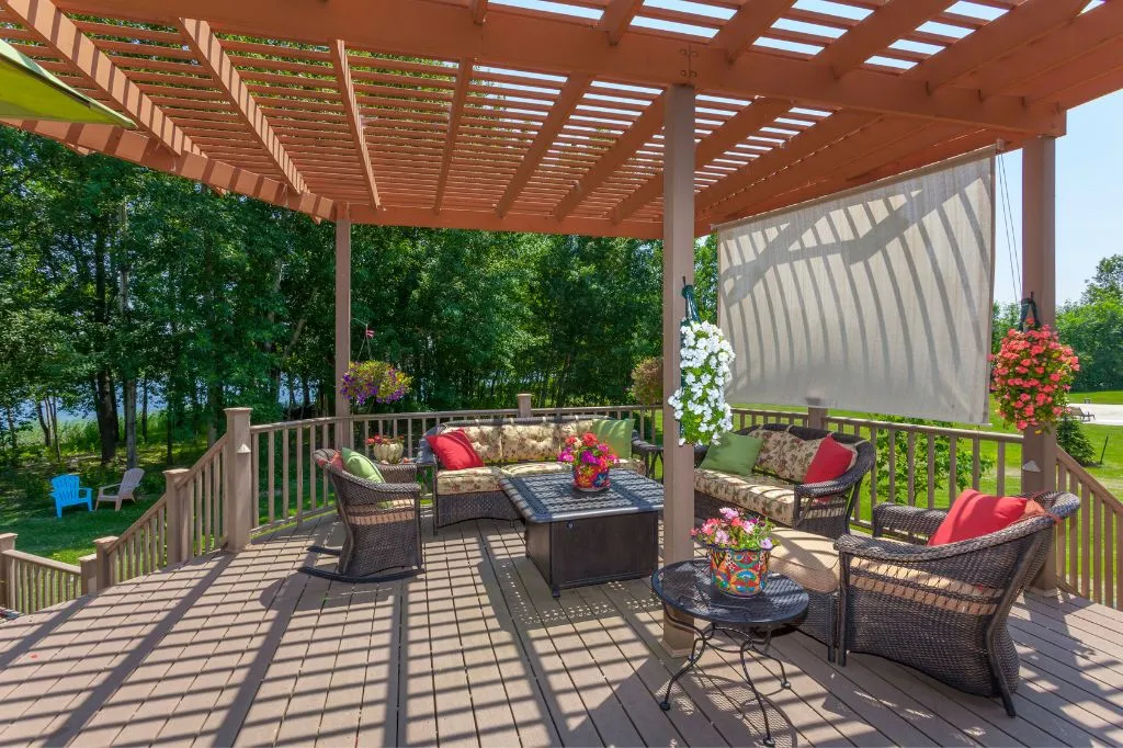 A completed wooden deck done by a roofer