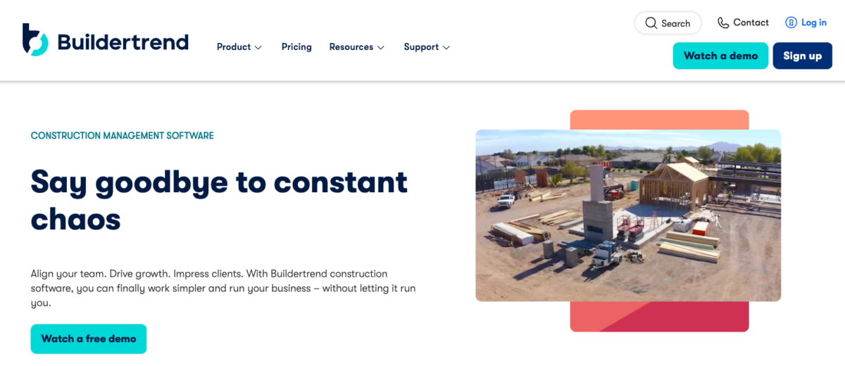 buildertrend home page with login