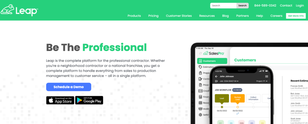 Leap home page with login