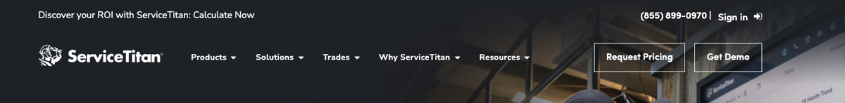 Service Titan home page with sign in