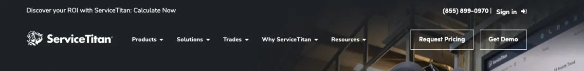 Service Titan home page with sign in