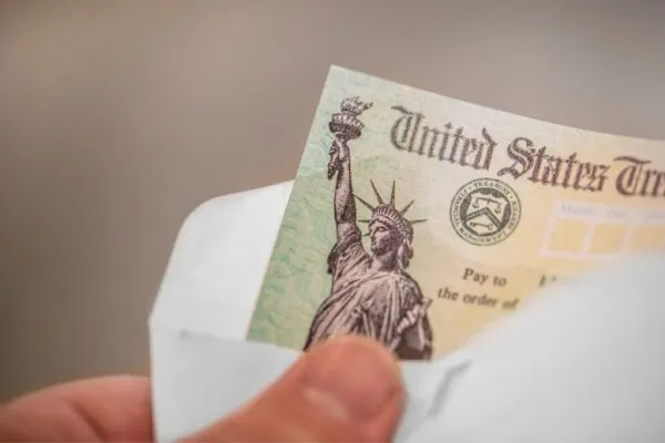 Cashier's check in an envelope