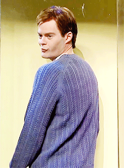 Bill Hader dancing meme looking over shoulder