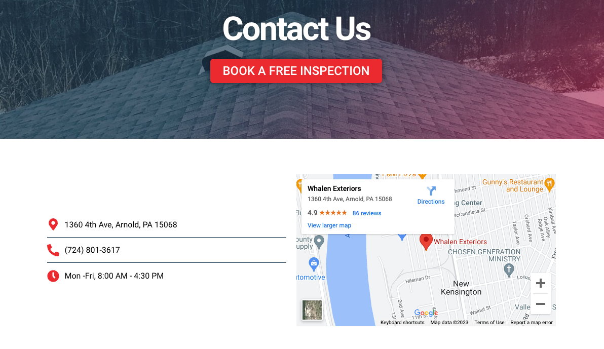 best roofing website contact us page example