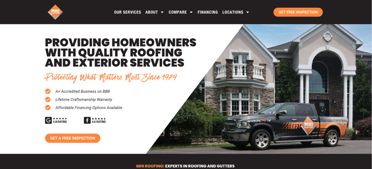 MHI roofing website homepage