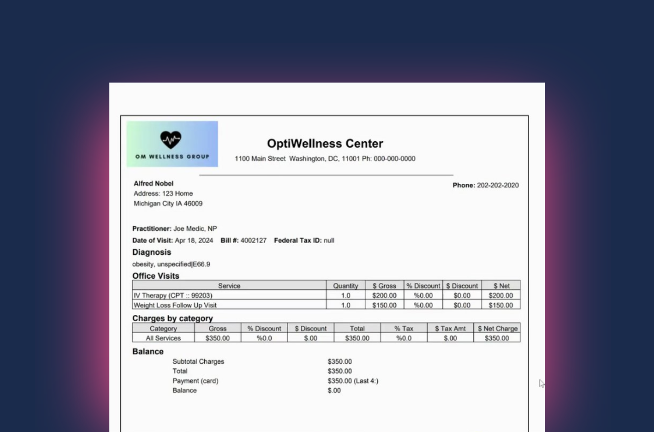 Superbill for Reimbursement