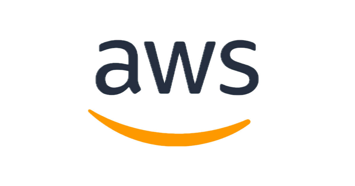 AWS logo with lowercase letters and a curved orange smile underneath.