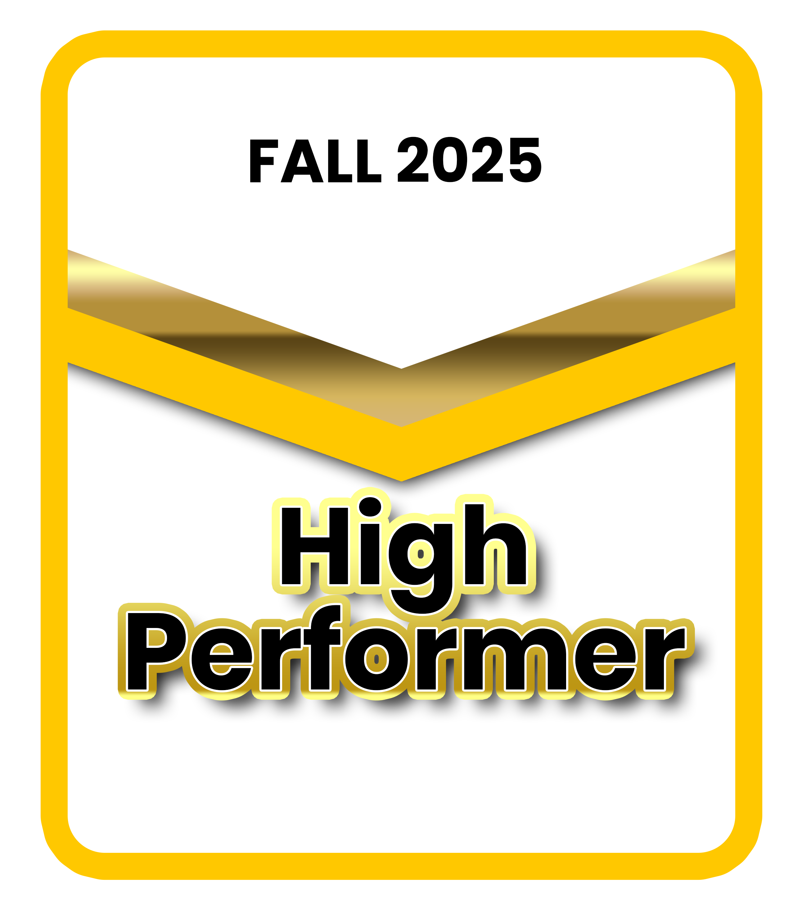 Badge with yellow border and gold accents reading 'FALL 2025' and 'High Performer' in bold black text.  | RemoteGenies