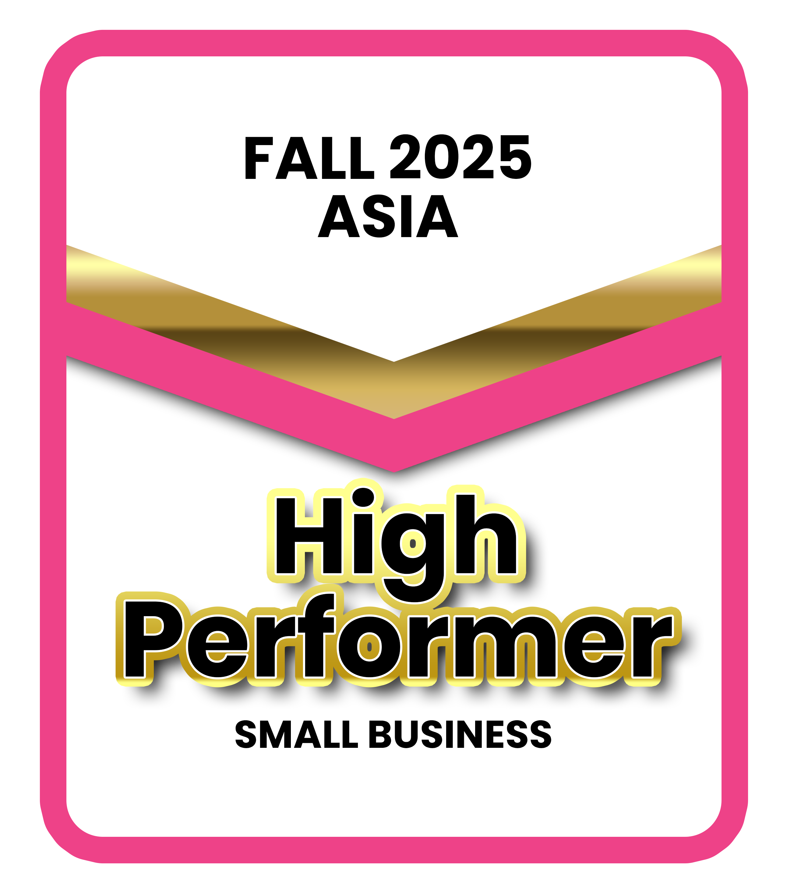 Award badge with pink border and gold accents reading 'Fall 2025 Asia High Performer Small Business'.  | RemoteGenies