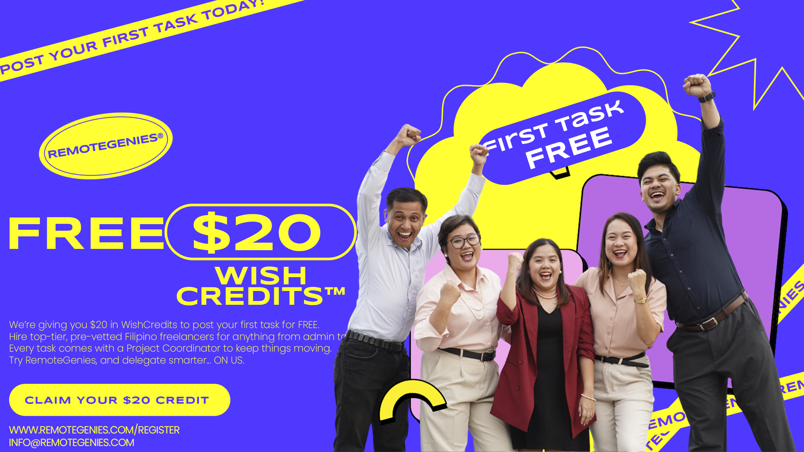 Ready to stop gambling on flaky freelancers?Explore the marketplace where top-tier Filipino talent and accountability come standard. Post your first task — Get $20 in free WishCredits on us!