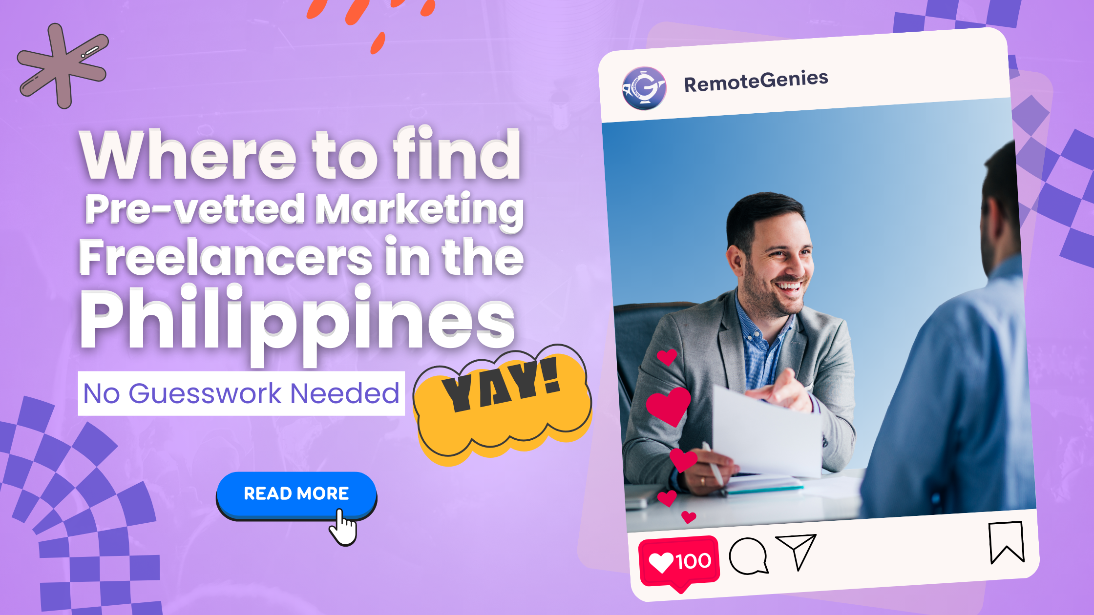 RemoteGenies is the top freelance marketplace for hiring pre-vetted Filipino freelancers. Get high-quality talent for a fraction of the cost.