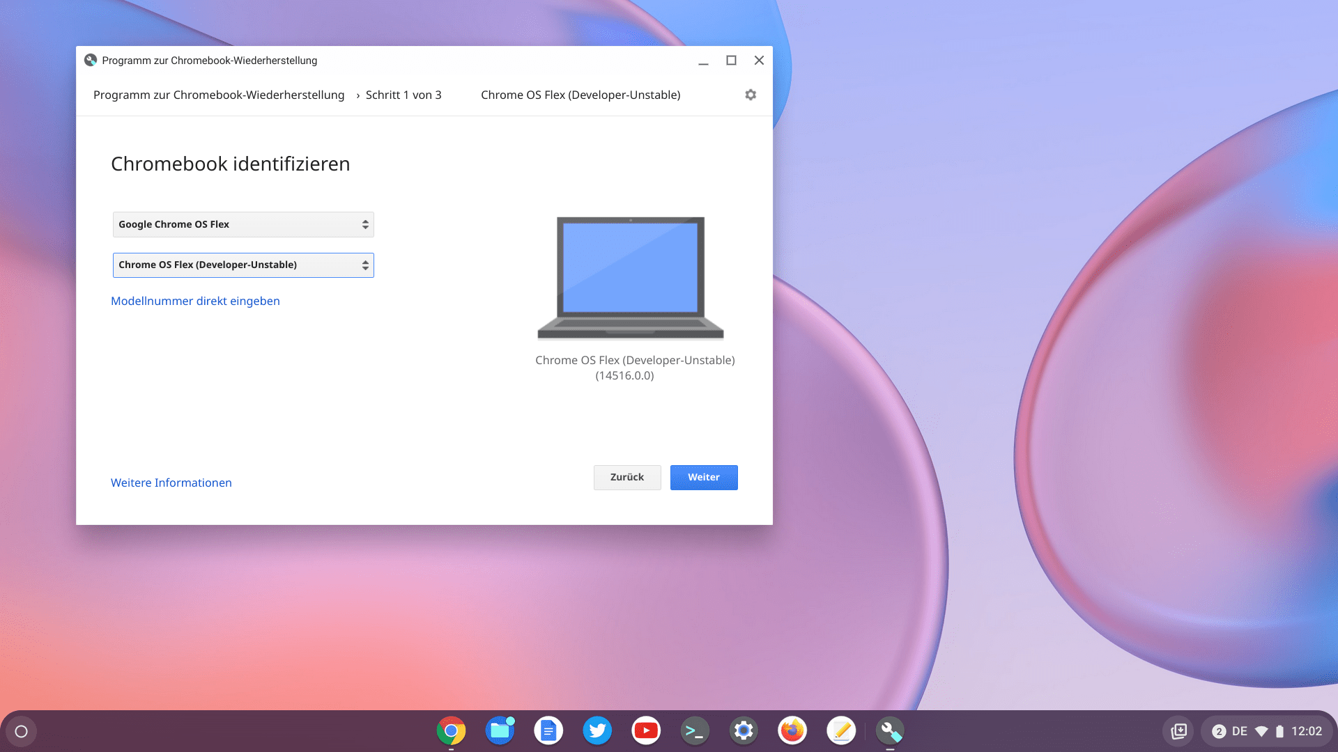 Screenshot Installation von Chrome OS Flex