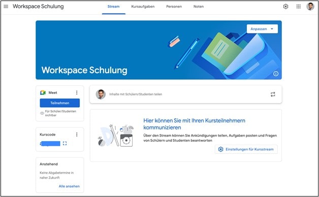 Screenshot von Google Classroom