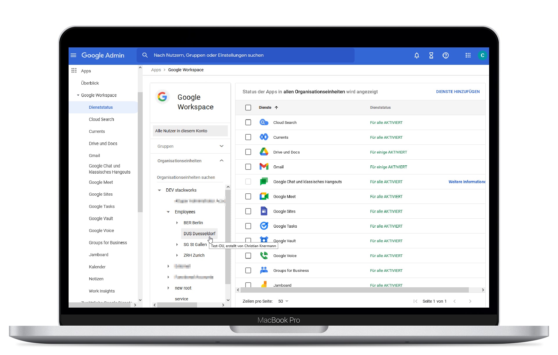 Screenshot: Die Google Admin Console konfiguriert auch alle Apps und Dienste des Google Workspace.